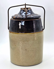 Vintage Weir Stoneware Canning Jar Crock w/ Bail Lid & Wire Handle picture