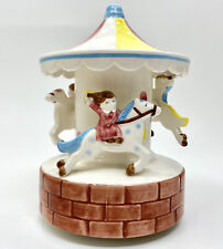 Vtg LEFTON MERRY GO ROUND Music Box Figurine Hand Painted Japan picture
