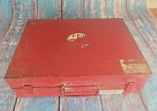Vintage Red Metal First Aid Kit Box: Rare Indian Medical Safety Aids Collectible picture