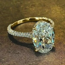 3 Ct Oval Cut Lab Created Diamond Solitaire Wedding Ring 14K Yellow Gold Plated picture