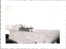 Vtg Original Photo Naval Aircraft Carrier Ship Fire Damage Smoke at Sea picture