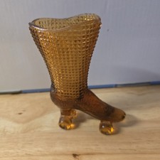 Vintage Amber Glass Victorian Boot Shoe Vase Toothpick Holder Novelty Decor picture