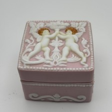 Vintage JCM Pink Cherub Trinket Box 2 Angels Porcelain Jewelry Keepsake picture