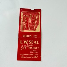 LW Seal Self Service Market Hagerstown MD Vintage Matchbook Cover TMB97-5 picture