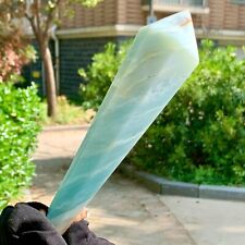 376G Natural Amazon Sky Blue Jade crystal Single End Magic Wand Therapy picture