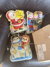 1970’s VTG 3 Christmas Decor Lites Blow Mold Light Up Window Wall Signs In OB picture