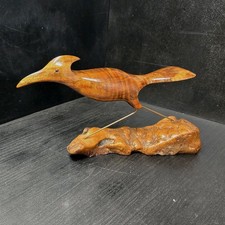 Bruce Stamp MCM CARVED Bird Sculpture Walnut Burl wood Brass & Glass Eyes Signed picture