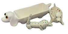 Dachshund dog polka dot Trio- ring, trinket and Hotdog holders  hand painted picture