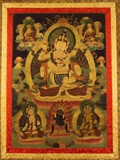 Amazing Tibet Vintage Old Buddhist H-Painted Convex Colored Thangka Vajrasattva picture