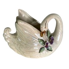 Swan Planter Vase Lusterware Figurine Norcrest Iridescent Opalescent 8.5