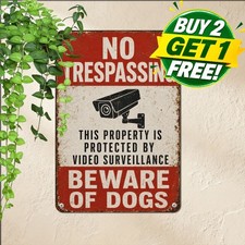 Beware Of Guard Dogs Metal Sign Outdoor Yard Security Warning Tin Plaque picture