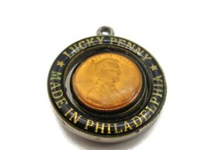 Vintage 1969 Lucky Penny Pendant Charm Philadelphia Souvenir Encased Lincoln picture