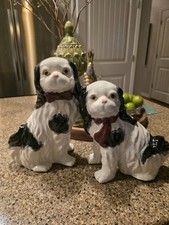 2 Large Vintage Staffordshire Style Cocker Spaniel King Charles Mantel Dogs picture