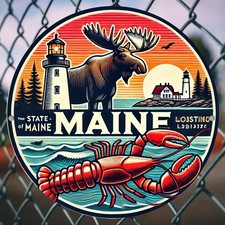 Aluminum Maine State Moose, Lighthou Tin Metal Signs Home Décor 8x8  picture