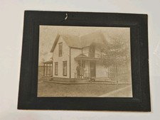 Antique 1900s Farmhouse Photograph Two Story Victorian Home Porch Mounted Photo picture