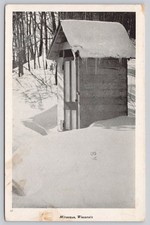 Minocqua Wisconsin Winter Snow Outhouse Cabin Vintage Postcard 1984 Postmark picture