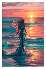 NEW Custom Designed Printed 4x6 Postcard Mermaid sunset sunrise ocean beach picture