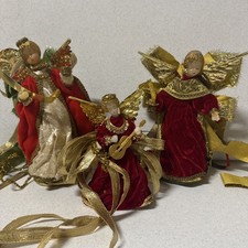 Set/3 VTG Christmas Germany Wax Angel Ornament Red &  Gold stand Ornaments  picture