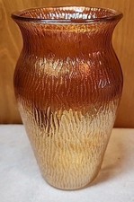 Vintage Jeannette Marigold Carnival Glass Vase Tree Bark Design 2104-1, 7.5 H picture