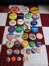 34 Vintage Pinback Button Lot Most Political  picture