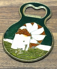 VTG 1970s Greek Enameled Bronze Bottle Opener Windmill & Lycabettus Athens picture