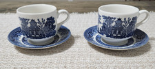 Churchill England Blue Willow Cup And Saucer  2 Sets - Vintage laying Lion Stamp picture