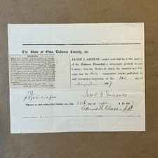 1867 State Of Ohio Defiance County Oath Paper INV-AD64 picture