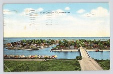 Balboa Island California Linen Vintage Postcard Waterfront Bridge Boats Posted picture