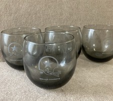 Vtg NFL Dallas Cowboys Smoked Drinking Glass Set Of 4 Low Ball Roly Poly Whiskey picture
