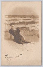 RPPC Bathing Suit Woman Beach Fort Screven GA 1908 Real Photo Postcard picture