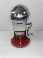Vintage Metrokane Ice-O-Mat Ice Crusher Manual Crank Chrome Red + Cup Very Clean picture