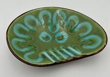 Ashtray 1963 Retro Treasure Craft USA made Lime Green/Turquoise Oval, MCM Legs picture