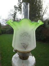 Original Antique Victorian Green Glass Veritas Duplex Oil Lamp Shade picture