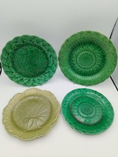 4 X Wedgwood Majolica Green  Sunflower Vine Plates Antique  19thC Various picture