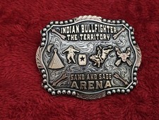 X~Treme INDIAN TERRITORY BULLFIGHTING RODEO CHAMPION TROPHY BUCKLE☆Rare☆845 picture