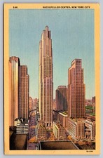 Rockefeller Center NYC Linen Postcard Curteich Vintage 1930s-40s Skyscrapers picture