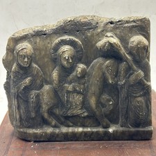 Antique Hand Carved Ethiopian Axum Steatite Stone Relief - Flight into Egypt picture