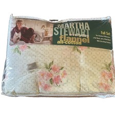 VTG Martha Stewart Everyday Pink Off White Floral Full Set Sheet Rare NOS Cotton picture