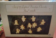 Vintage Set Of 10 Lighted Porcelain Cherubs Item #56684 In Original Box picture