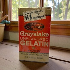 Vtg Grayslake Unflavored Gelatin Metal Can Advertising Tin Kitchen Food Ephemera picture