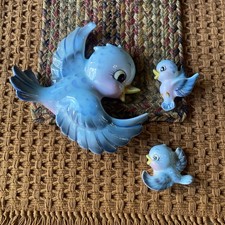 Rare Vintage LEFTON Blue Bird Wall hangers Set Of 3- 1957- Hard To Find picture
