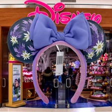 Disney'Parks Purple Bow French Lavender Flower Minnie Mouse Ears Headband Rare picture