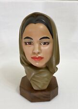 Vintage MCM Marwal Chalkware Women Head Bust Scarf Wrap Beautiful Girl picture