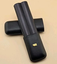 Vintage S.T. Dupont Black Grain Leather & Black Gold Cigar Case For 2 Cigars picture