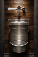 Custom Keg Urinal with Top Manual Flush & Beer Tap Handle picture