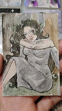 ACEO Original 2.5x3.5 Fantasy Elven Woman Trading Card Collectible picture