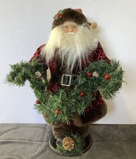 Vintage Santa Claus Figure 18” Velvet Coat Holding Tree Christmas Garland picture