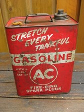 Vintage AC Fire Ring Spark Plugs 2 Gallon Gasoline Can picture