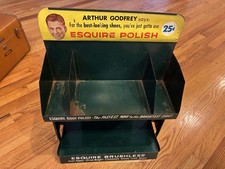 VINTAGE Esquire Brushless Shoe Polish Arthur Godfrey Store Counter Metal Display picture