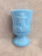 BOYD ART GLASS HOPALONG CASSIDY TOOTHPICK HOLDER Blue 40/1000 Depression Carniva picture
